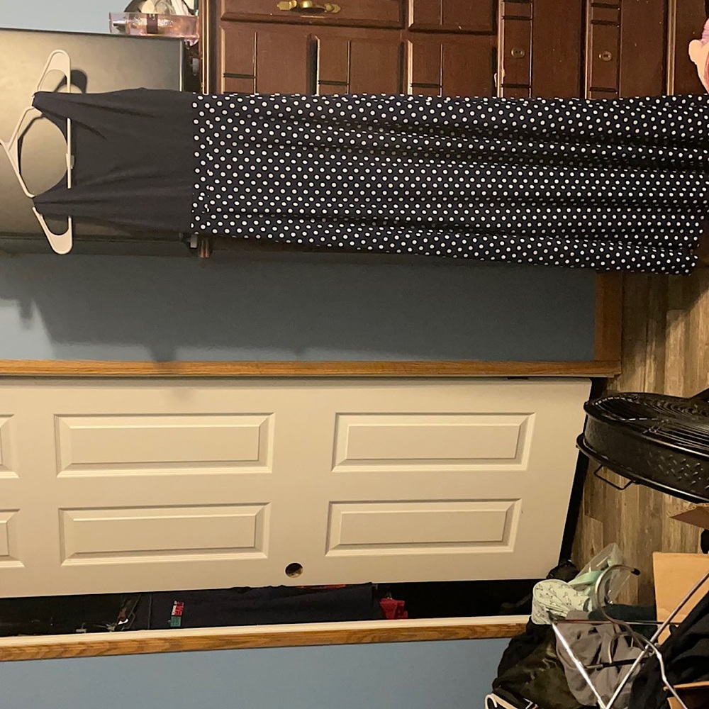 Long, navy white picks dotted dress